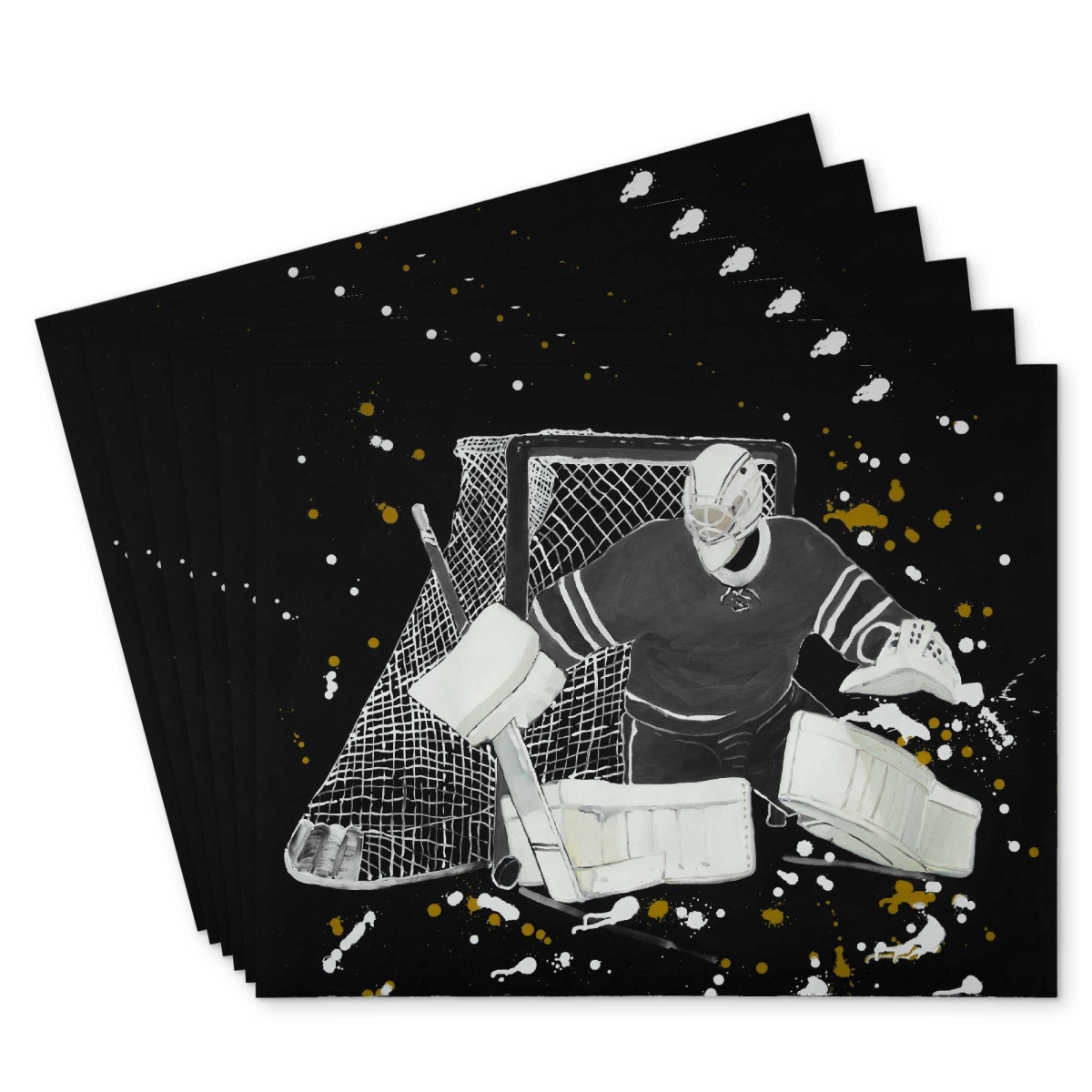 Picture of Begin Home Decor C6PP1418PJCR5P 14 x 18 in. Goalkeeper Hockey Polyester Placemat - Home Decor Essential - Set of 6