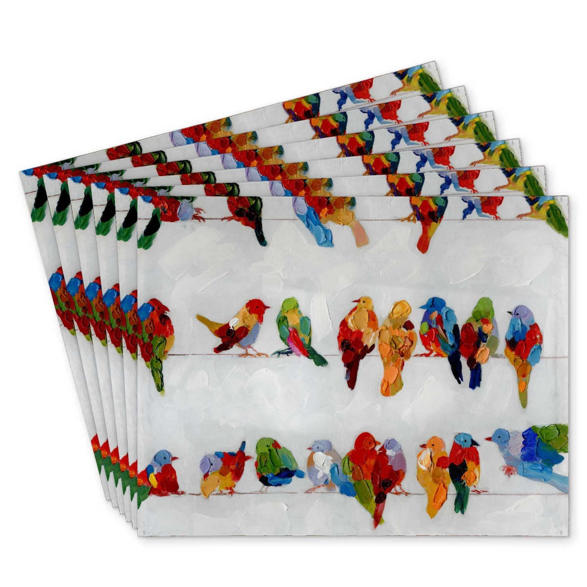 Picture of Begin Home Decor C6PP1418QUAU39 14 x 18 in. Colorful Birds on Wire Polyester Placemat - Decor Accent - Set of 6