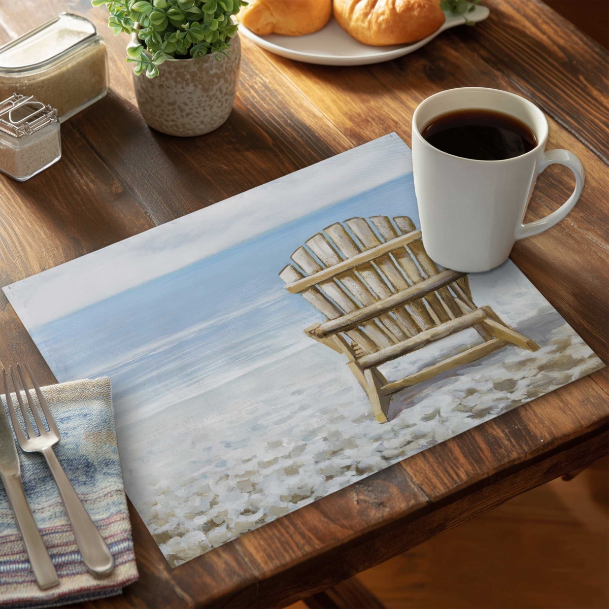 Picture of Begin Home Decor C6PP1418S9GWYN 14 x 18 in. Wood Beach Chair - Stylish Polyester Placemat for Home Decor - Set of 6