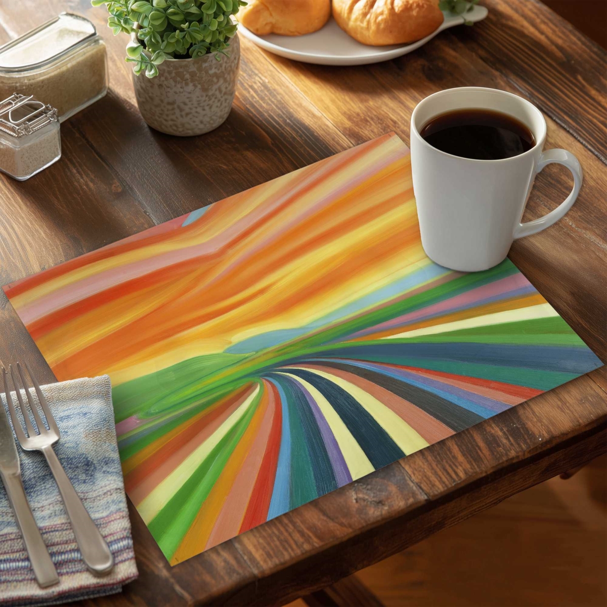 Picture of Begin Home Decor C6PP1418TANLR1 14 x 18 in. Colorful Road Polyester Placemat for Stylish Home Decor - Set of 6