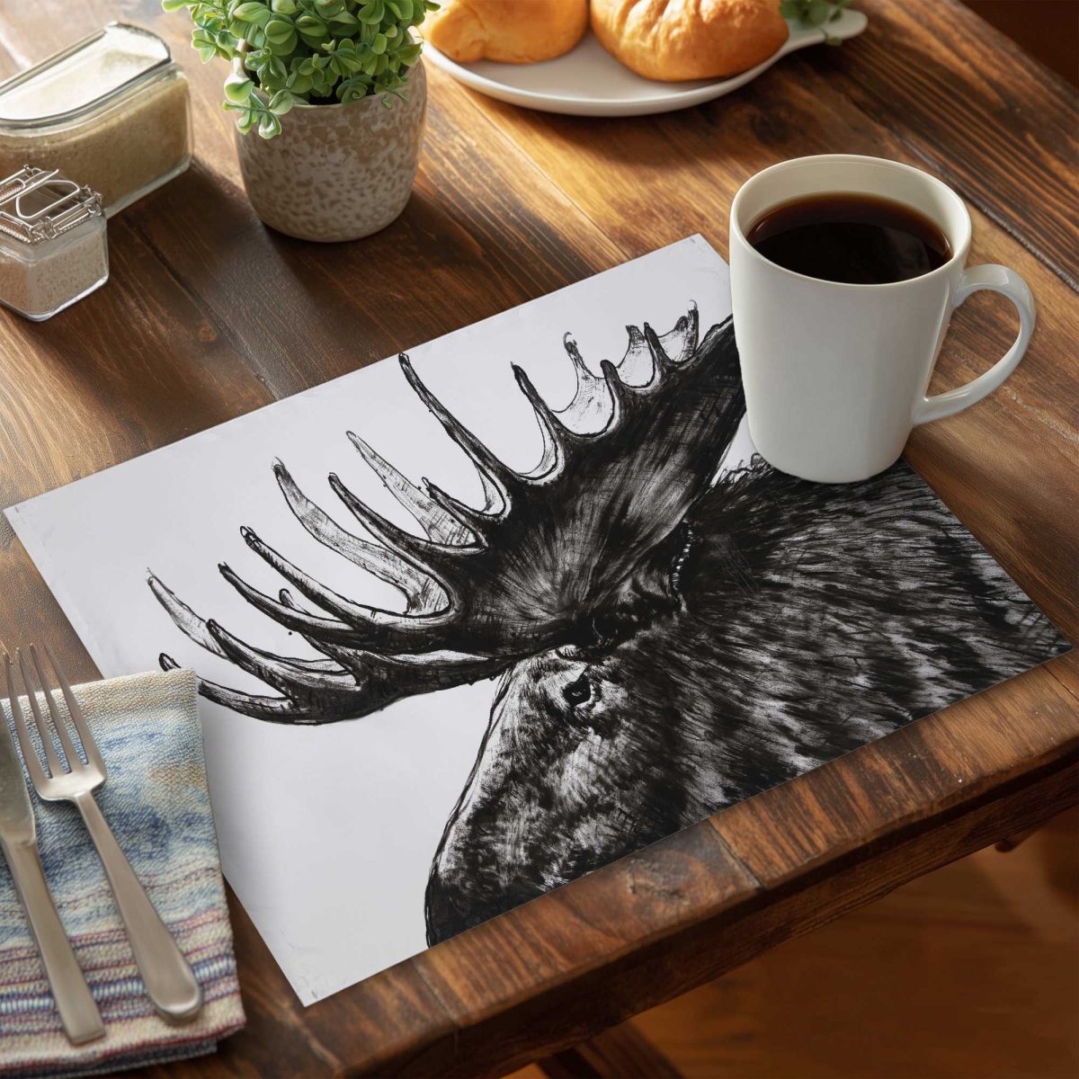 Picture of Begin Home Decor C6PP1418TEF41U 14 x 18 in. Moose Plume Polyester Placemat - Stylish Home Decor Accent - Set of 6