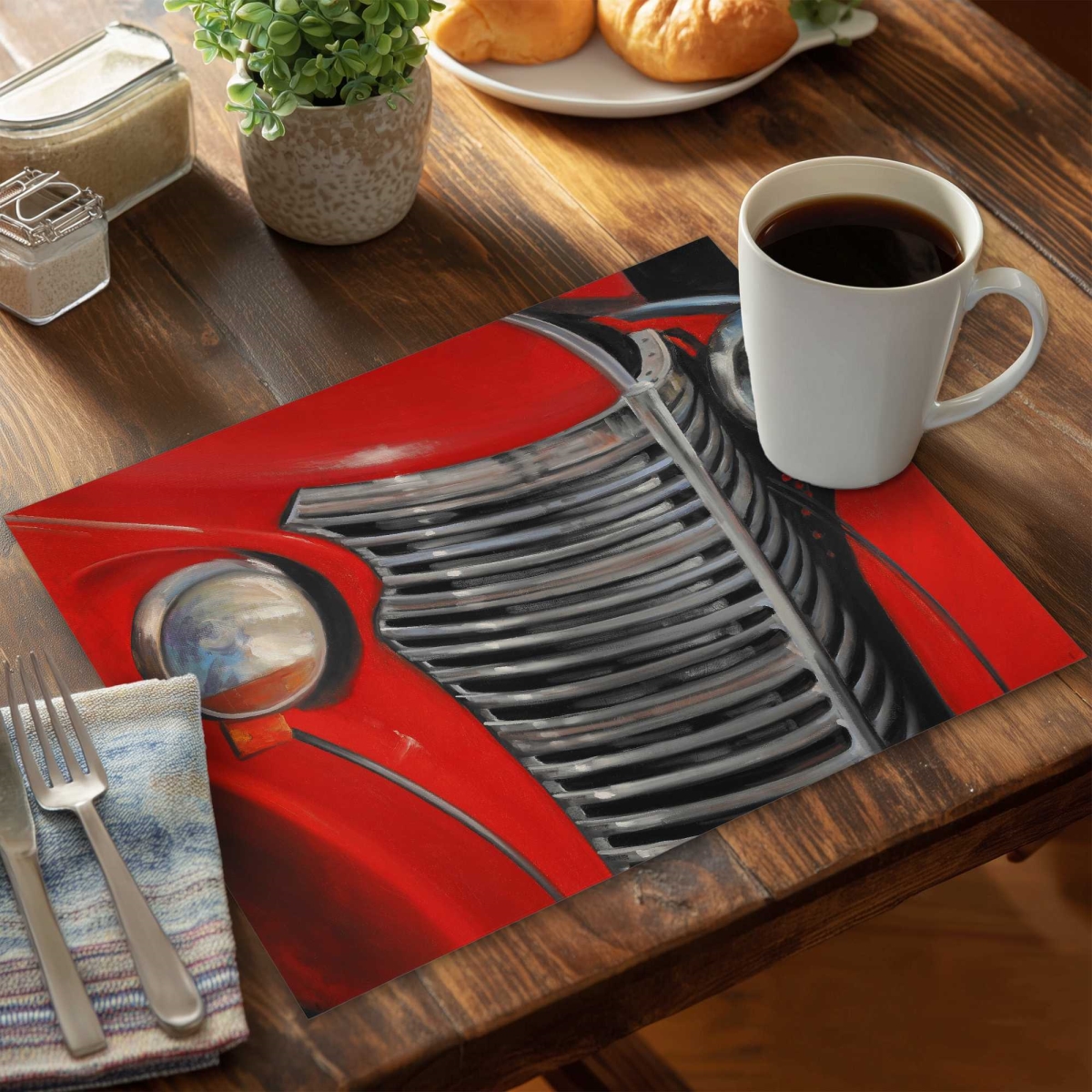 Picture of Begin Home Decor C6PP1418UEOL3Q 14 x 18 in. 50s Car Grid Closeup Polyester Placemat for Home Decor - Set of 6
