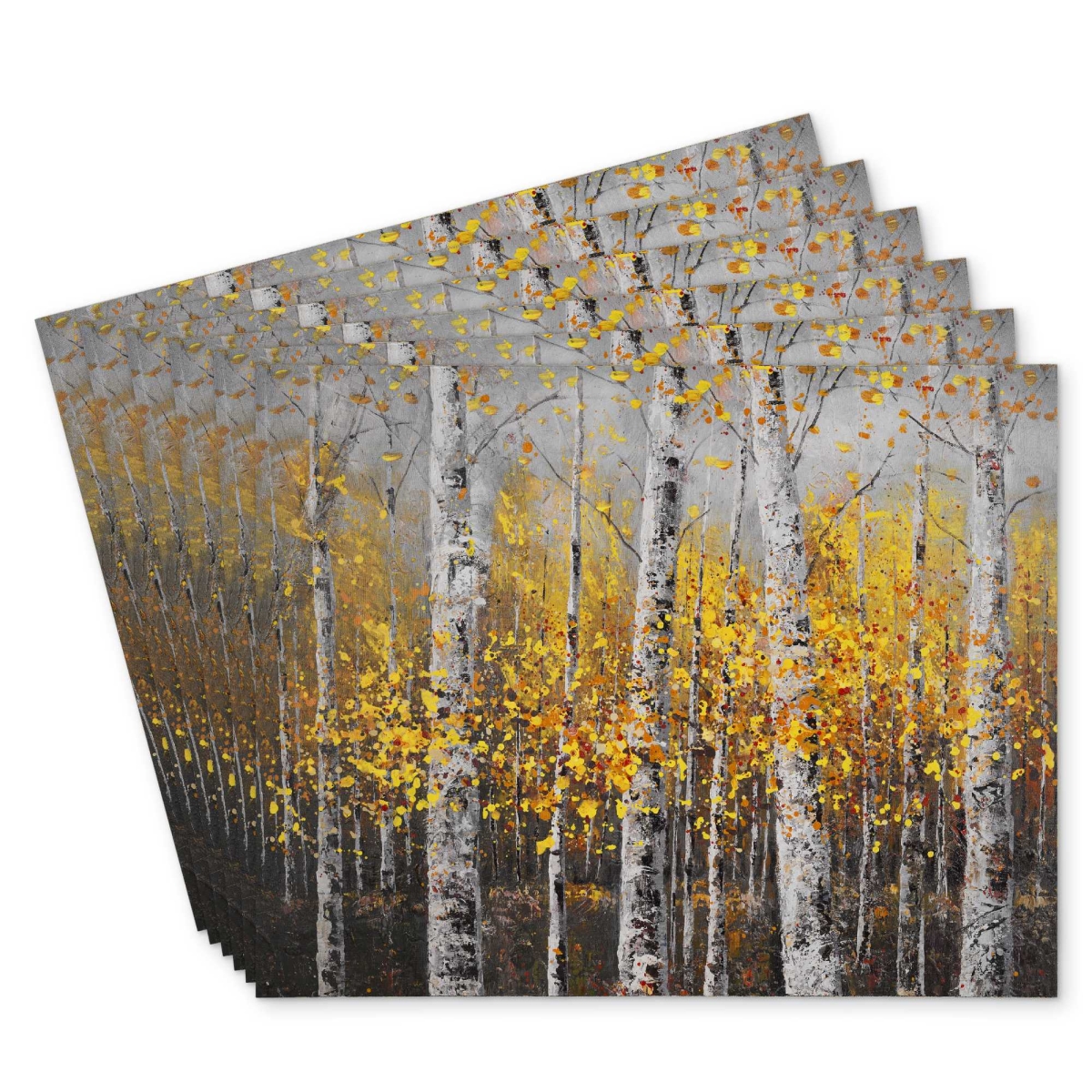 Picture of Begin Home Decor C6PP1418VRK0SM 14 x 18 in. Sunny Birch Trees Polyester Placemat - Home Decor Accent - Set of 6