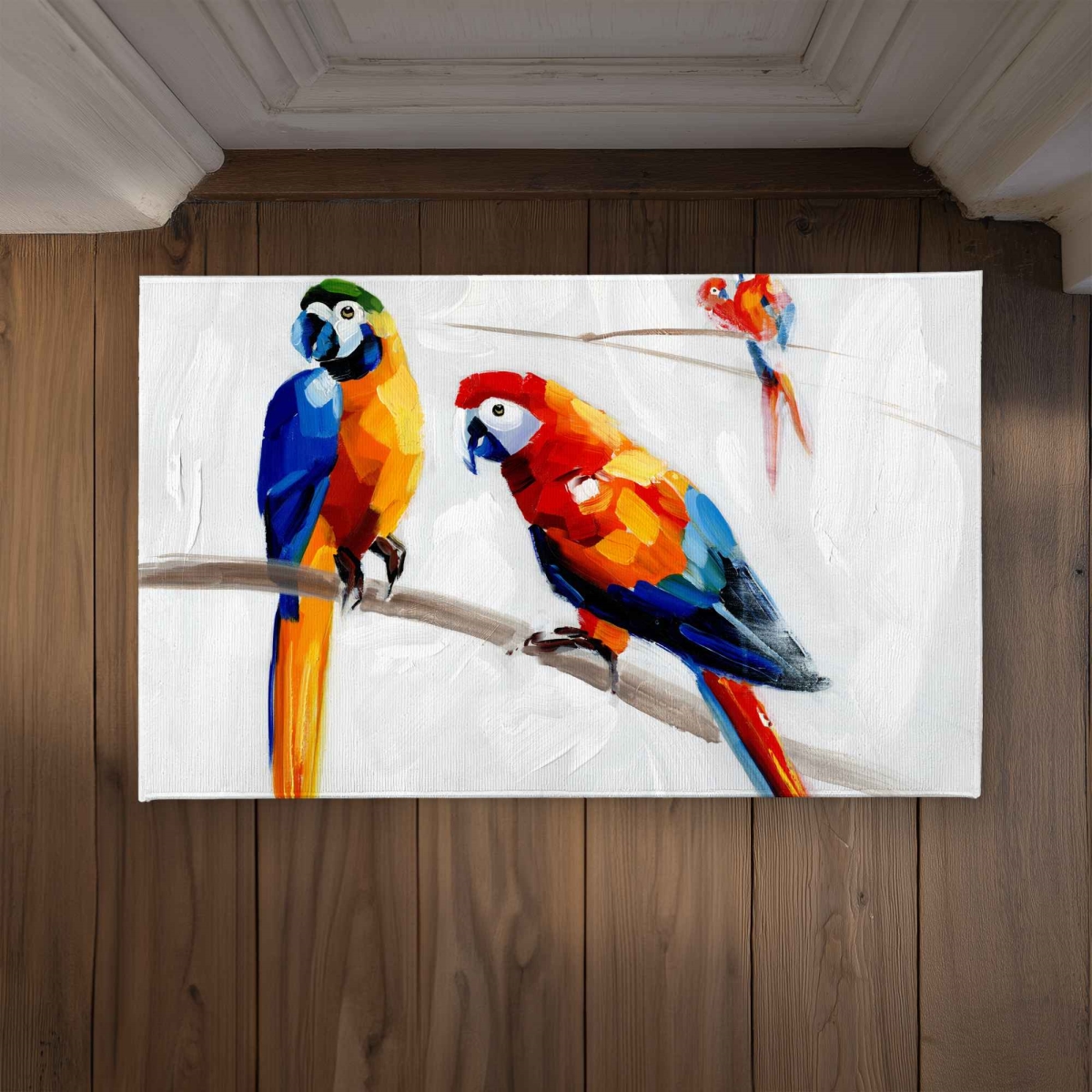 CODM2134FAUQEF 21 x 34 in. Parrots on a Branch Door Mat - Feathers Animals Home Decor