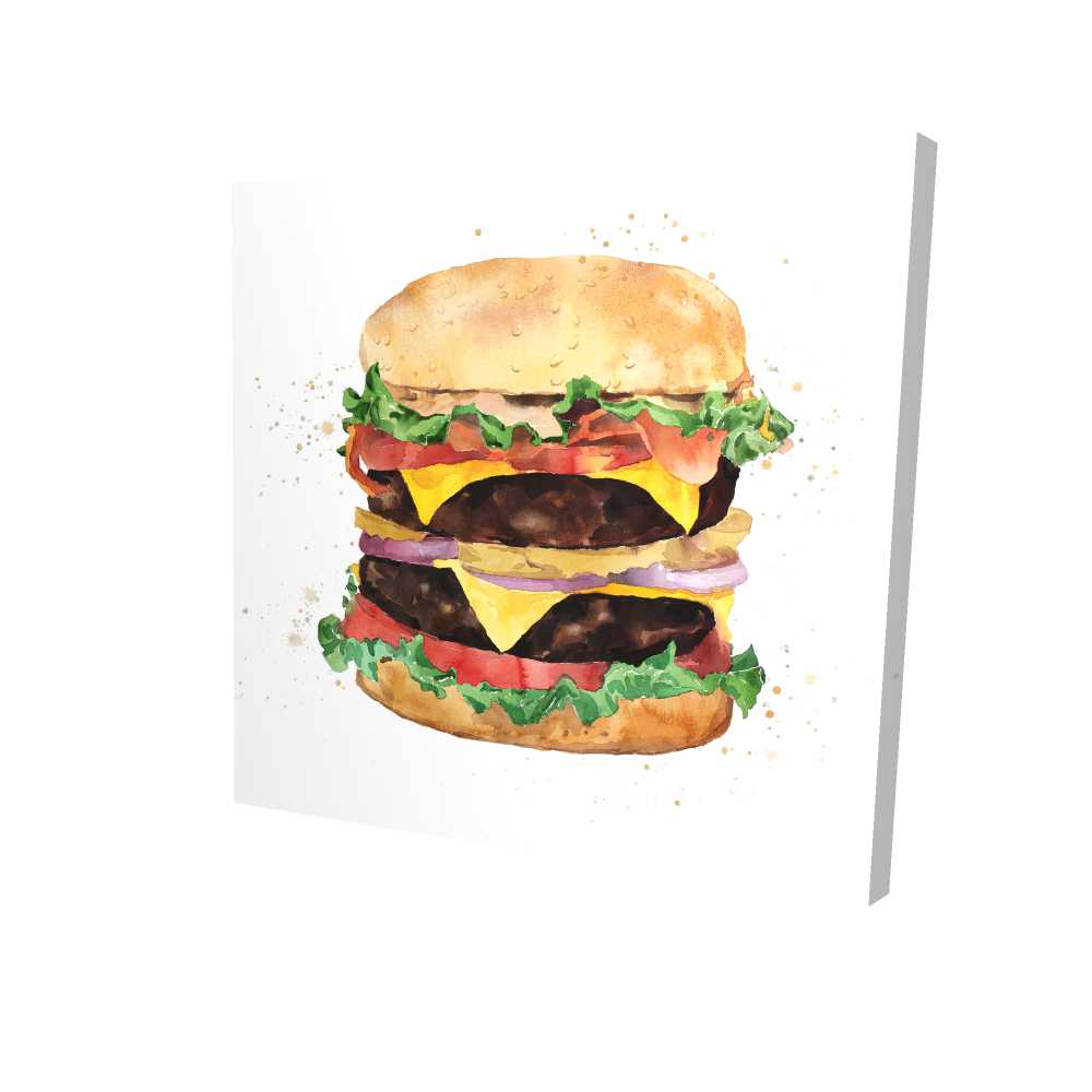 2080-3636-GA79 36 x 36 in. Watercolor All Dressed Double Cheeseburger Canvas - Decor