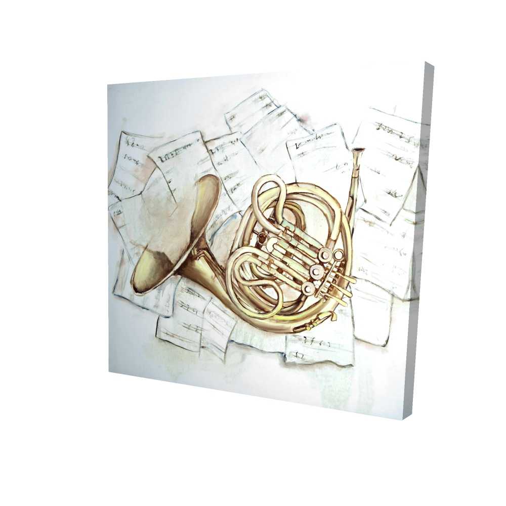 2080-3636-MU43 36 x 36 in. Horn on Music Sheet - Instrument Musical Canvas Home Decor