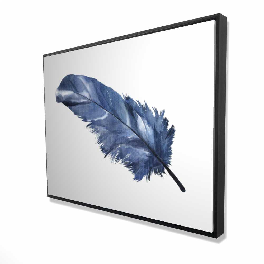 2081-3648-AN428 36 x 48 in. Blue Feather - Classic Blue Feathers Framed Canvas Decor