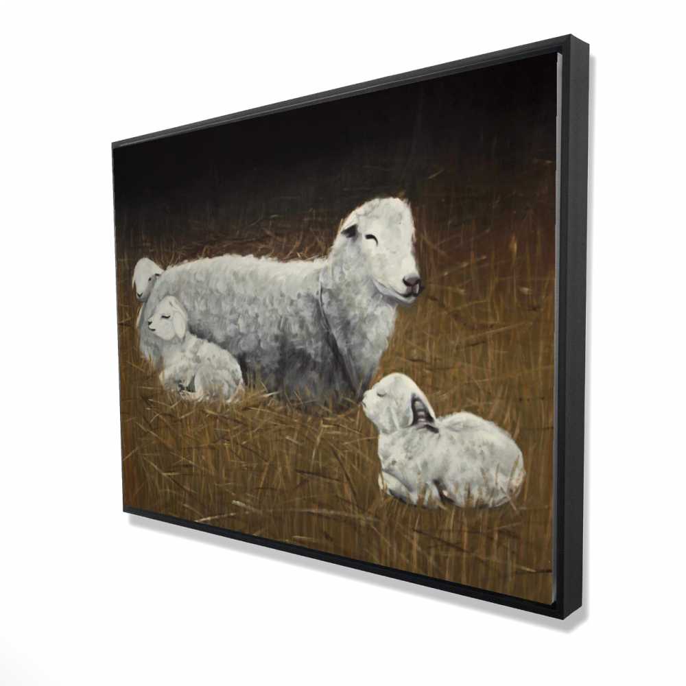 2081-3648-AN509 36 x 48 in. Sheep & Lambs - Rustic Beige Framed Canvas Home Decor