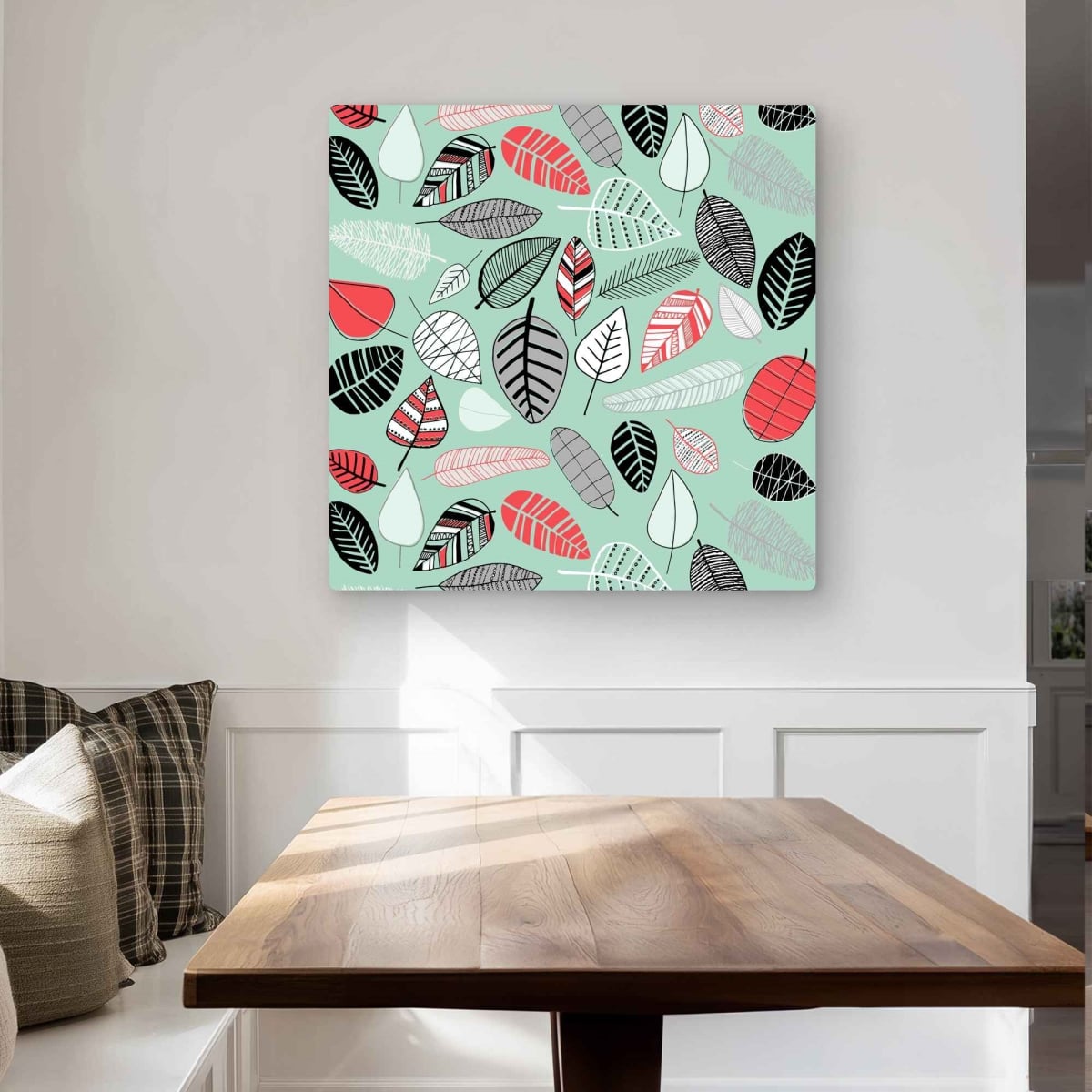 C1MP3232EAXFHW 32 x 32 in. Turquoise Leaf Patterns Wall Art - Illustrative Coral Metal Print