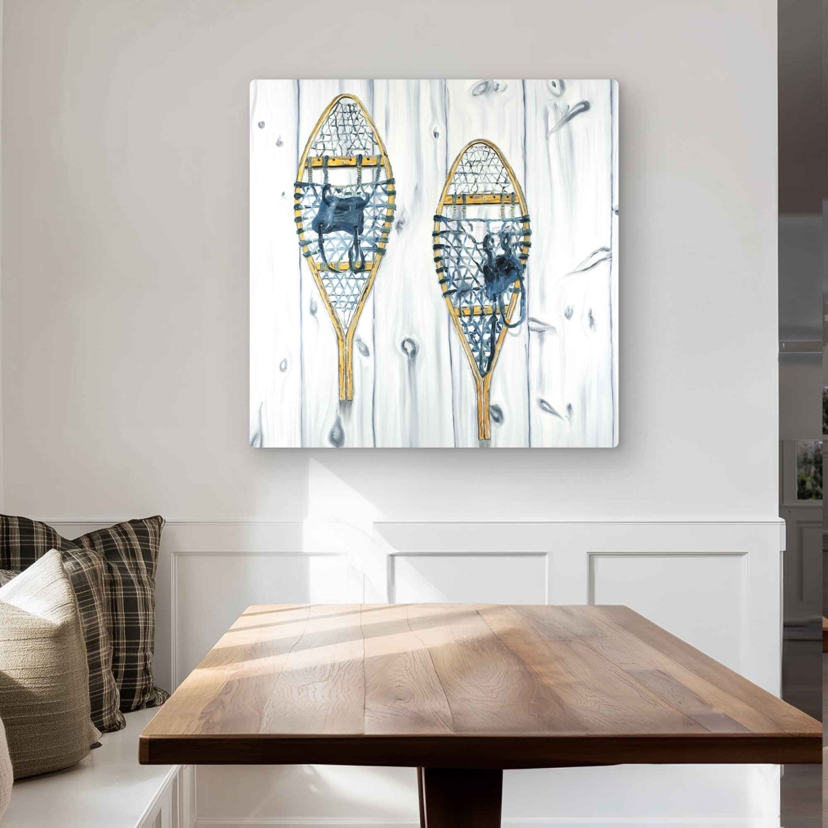 C1MP3232EBFQK6 32 x 32 in. Vintage Wood Snowshoes - Unique Metal Print Wall Art for Home Decor