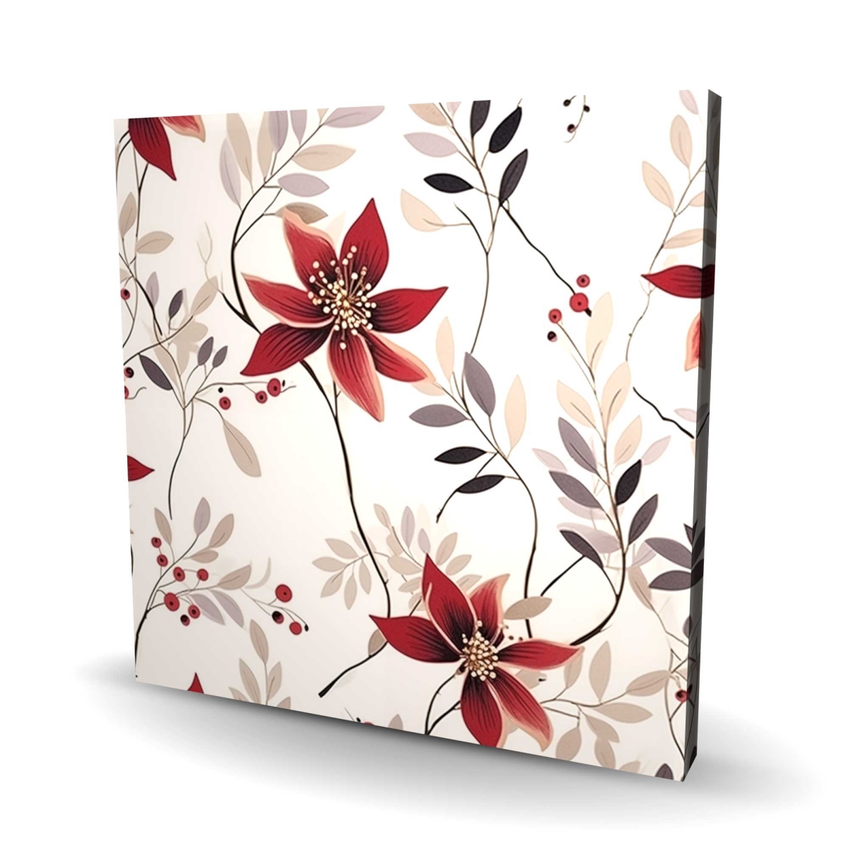 C1RC3636OI5PTY 36 x 36 in. Red Flower Pattern Beige Canvas - Stylish Home Decor Accent