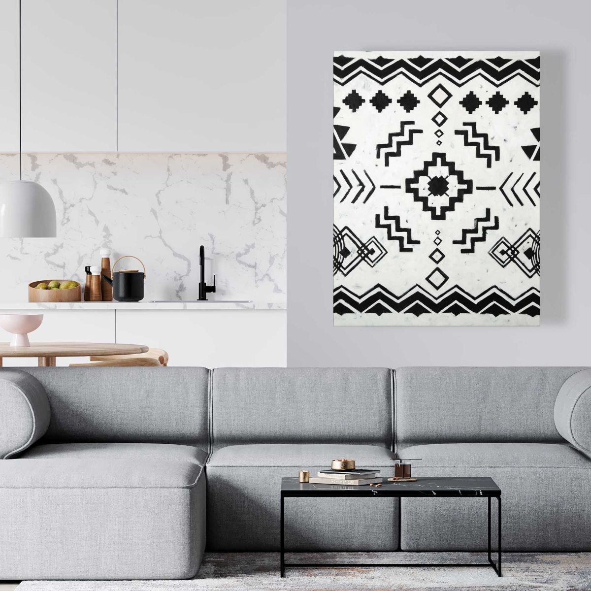 C1RC3648W6WEGM 36 x 48 in. Ethnic Patterns - Black Pattern Canvas for Home Decor