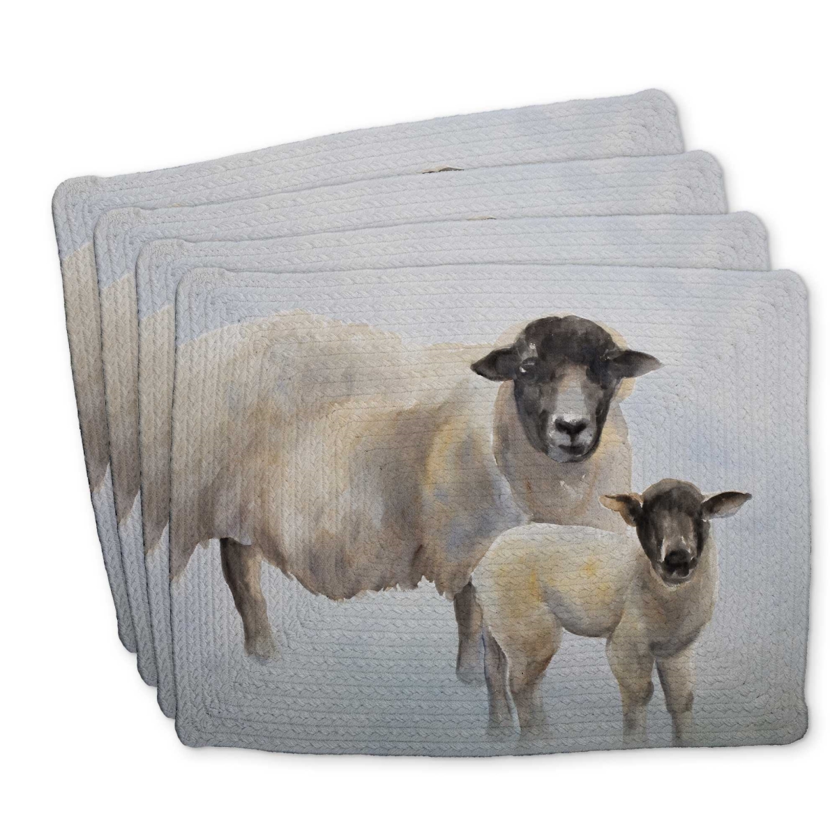 Picture of Begin Home Decor C4BP1418Y8B7TT 14 x 18 in. Sheep & Its Baby Braided Polyester Placemat for Home Decor - Set of 4