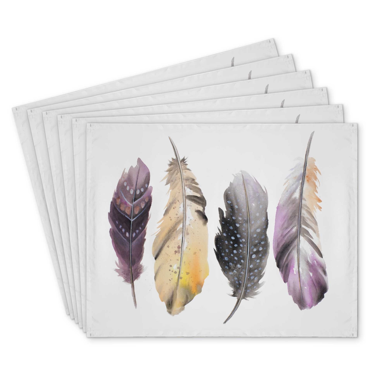 Picture of Begin Home Decor C6PP1418J7X17J 14 x 18 in. Bohemian Feather Set - Polyester Placemats for Home Decor - Set of 6