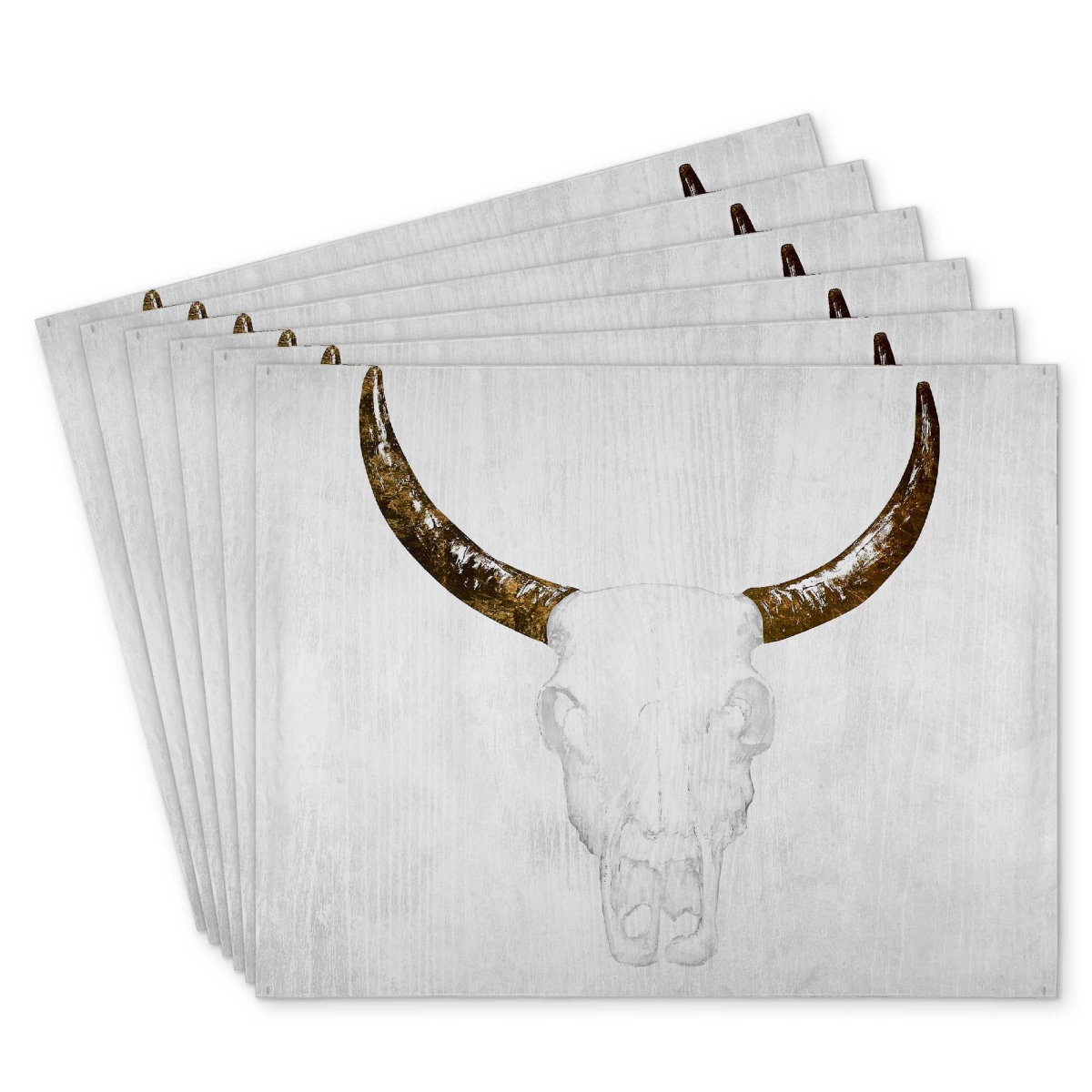 Picture of Begin Home Decor C6PP1418MAD96Z 14 x 18 in. Bull Skull with Brown Horns Polyester Placemat - Home Decor - Set of 6