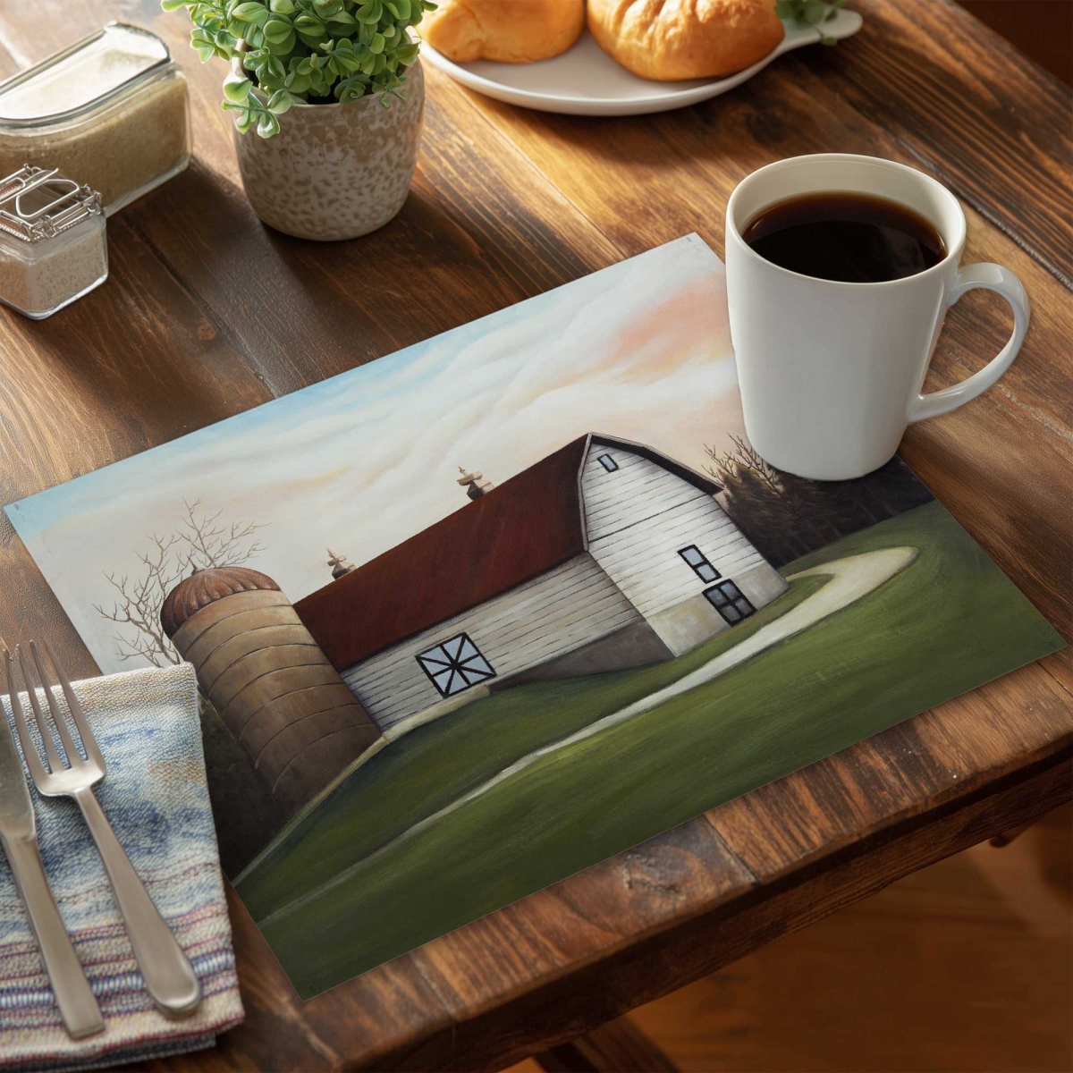 Picture of Begin Home Decor C6PP1418N6W7WZ 14 x 18 in. White Barn Polyester Placemat - Elegant Home Decor Accessory - Set of 6