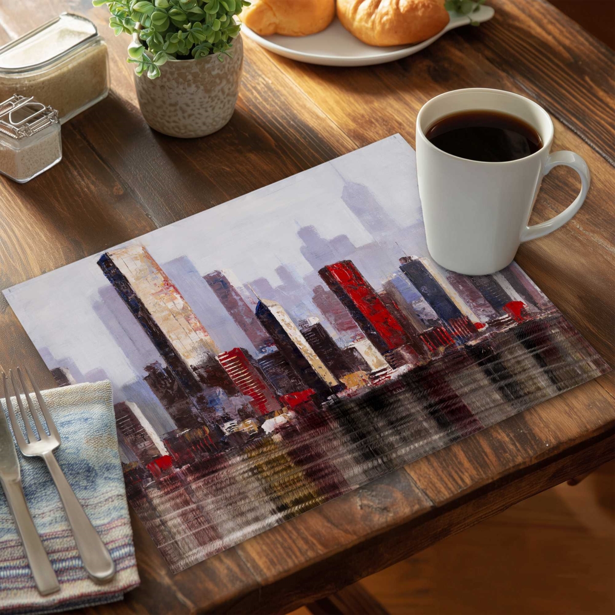 Picture of Begin Home Decor C6PP1418OX767J 14 x 18 in. Industrial City Style Polyester Placemat - Decor Essential - Set of 6