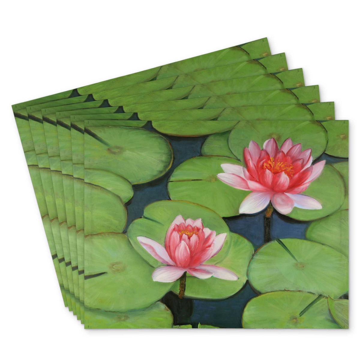 Picture of Begin Home Decor C6PP1418S24VVD 14 x 18 in. Lotus Flowers in A Swamp Polyester Placemat - Home Decor - Set of 6
