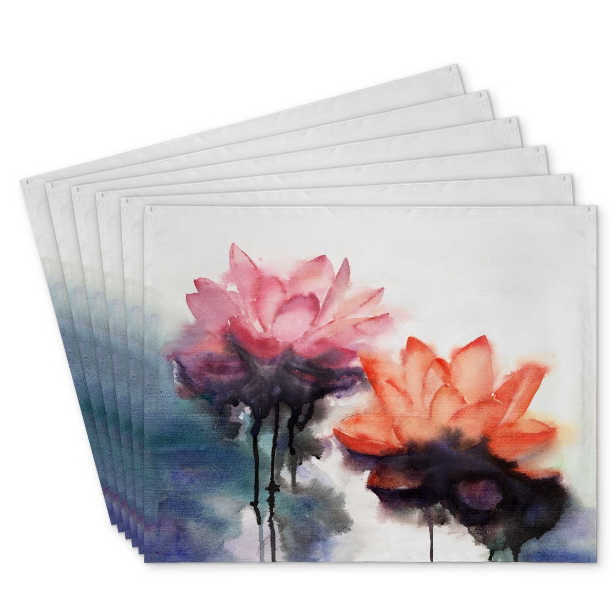 Picture of Begin Home Decor C6PP1418SCXH7K 14 x 18 in. Watercolor Lotus Flowers Polyester Placemat - Home Decor - Set of 6