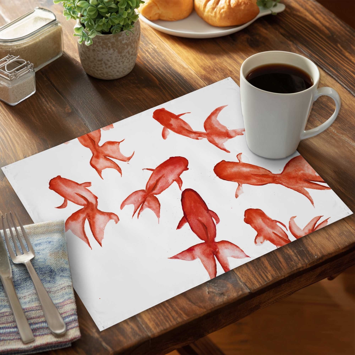 Picture of Begin Home Decor C6PP1418TIZ653 14 x 18 in. Red Fishes Polyester Placemat - Stylish Home Decor Accent - Set of 6