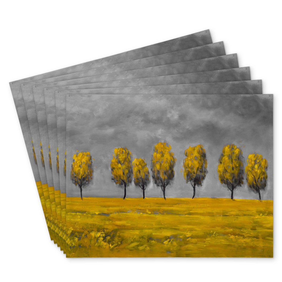 Picture of Begin Home Decor C6PP1418U5E560 14 x 18 in. Yellow Trees in A Field Polyester Placemat - Home Decor - Set of 6