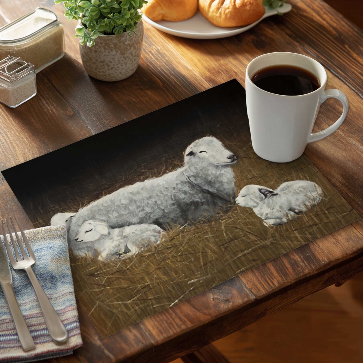 Picture of Begin Home Decor C6PP1418UUYEUH 14 x 18 in. Sheep & Lambs Polyester Placemat - Cute Design - Set of 6