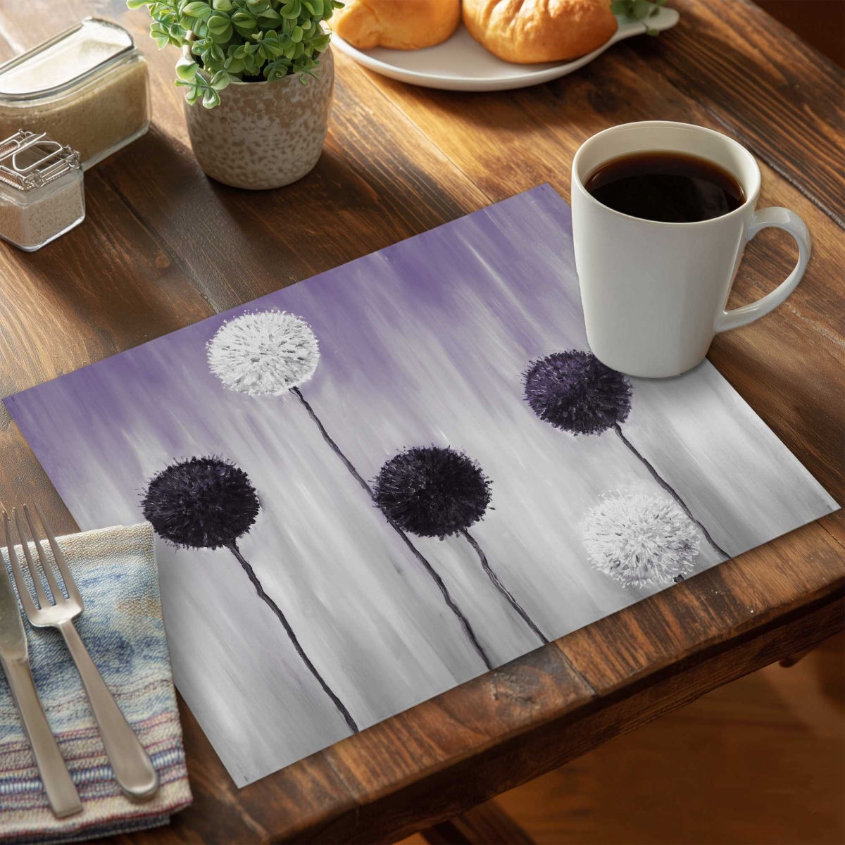 Picture of Begin Home Decor C6PP1418V52ZHC 14 x 18 in. Purple & White Allium Flowers Polyester Placemat - Decor - Set of 6
