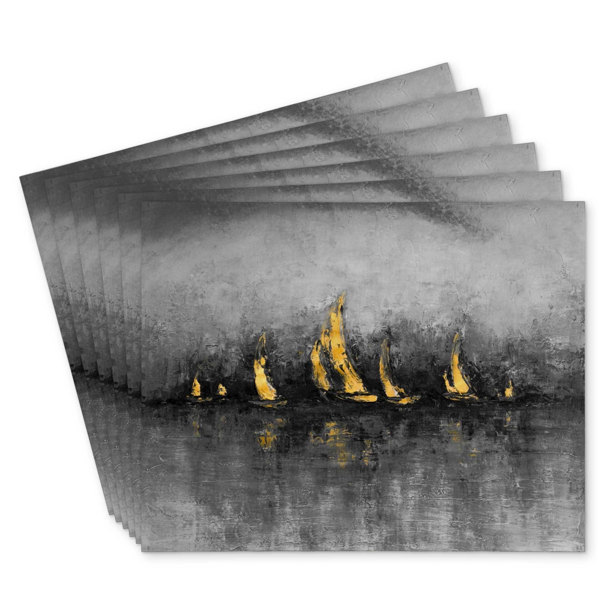 Picture of Begin Home Decor C6PP1418YTDDXQ 14 x 18 in. Gold Sailboats Polyester Placemats - Elegant Home Decor - Set of 6
