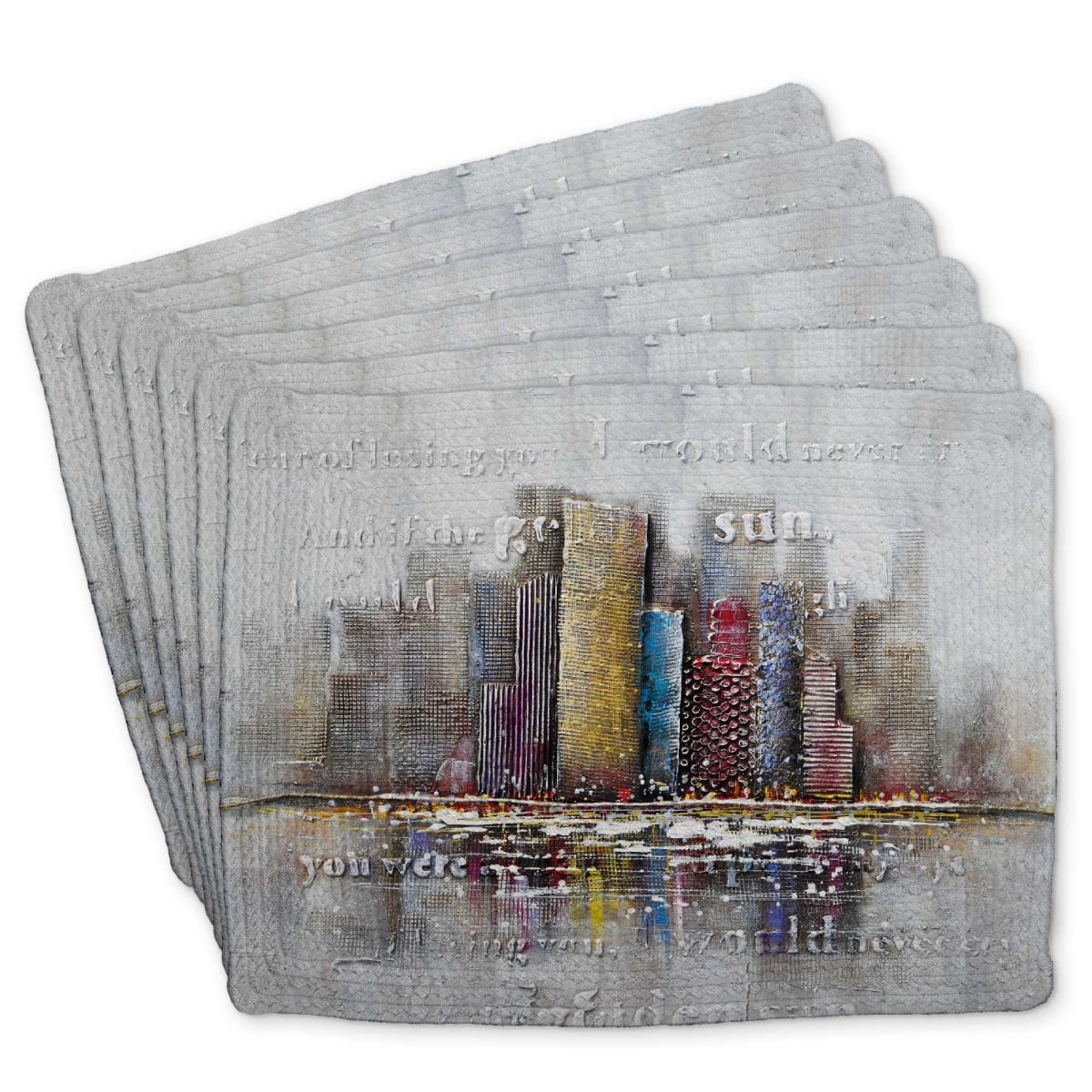 Picture of Begin Home Decor C6BP1418NKAODL 14 x 18 in. Buildings with Typography in Relief - Braided Polyester Placemat - Set of 6