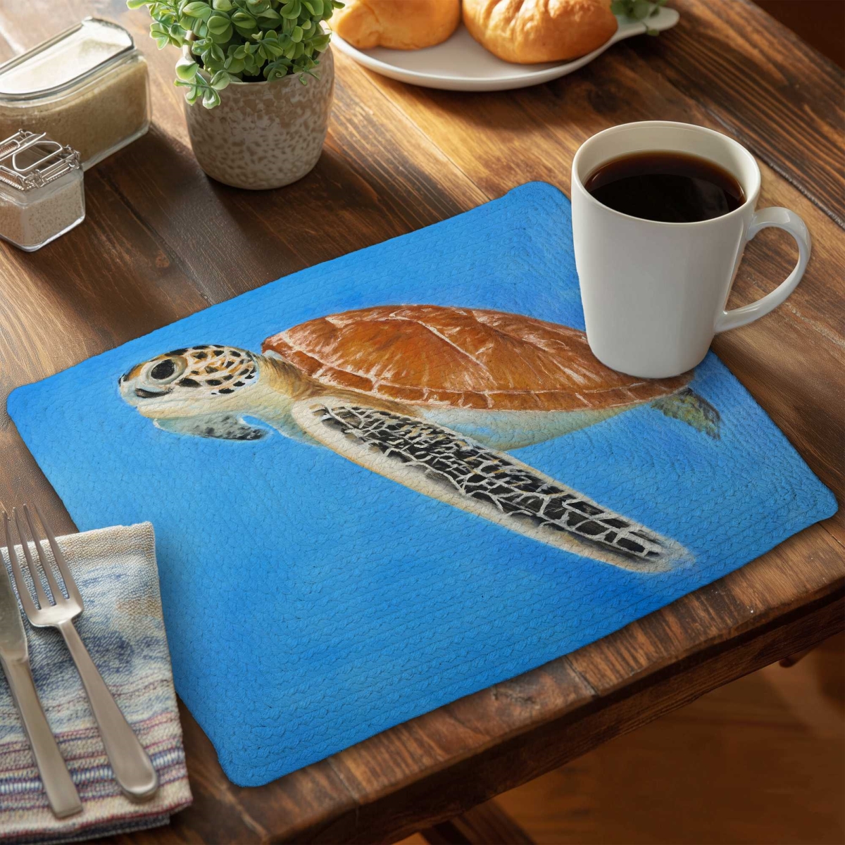 Picture of Begin Home Decor C6BP1418O1ZV3B 14 x 18 in. Sea Turtle Braided Polyester Placemat for Home - Eco-Friendly - Set of 6