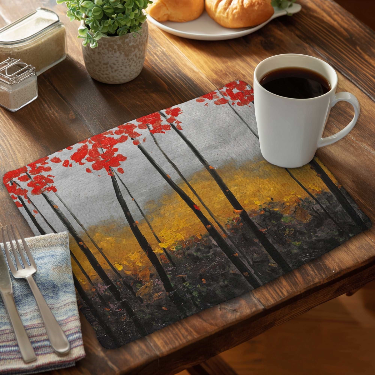 Picture of Begin Home Decor C6BP1418PSICFS 14 x 18 in. Abstract Autumn Trees - Braided Polyester Placemat - Set of 6