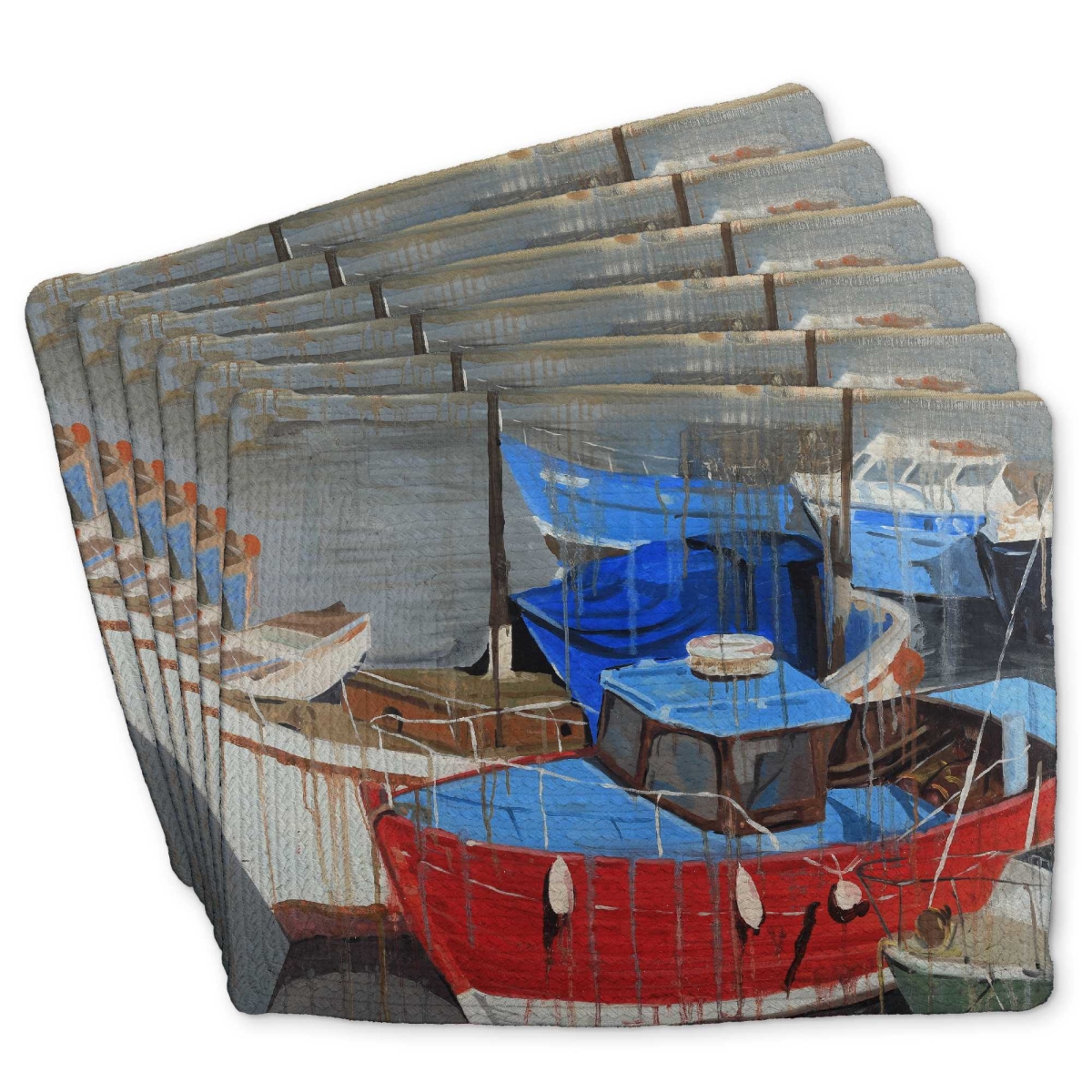 Picture of Begin Home Decor C6BP1418R7OL69 14 x 18 in. Rainy Day at the Dock - Braided Polyester Placemat - Decor - Set of 6