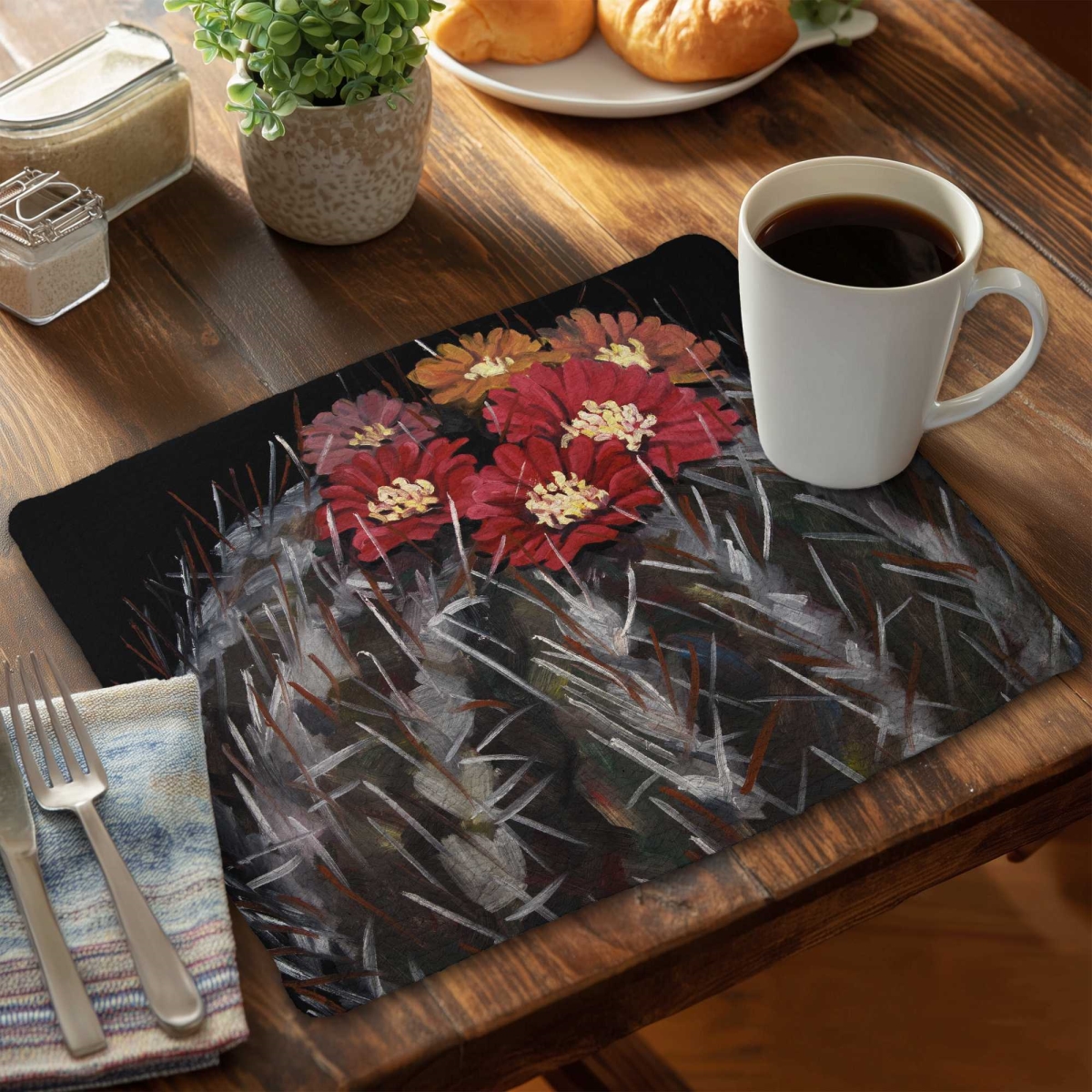 Picture of Begin Home Decor C6BP1418SPK4DJ 14 x 18 in. Mammillaria Cactus in Bloom - Braided Polyester Placemat - Set of 6