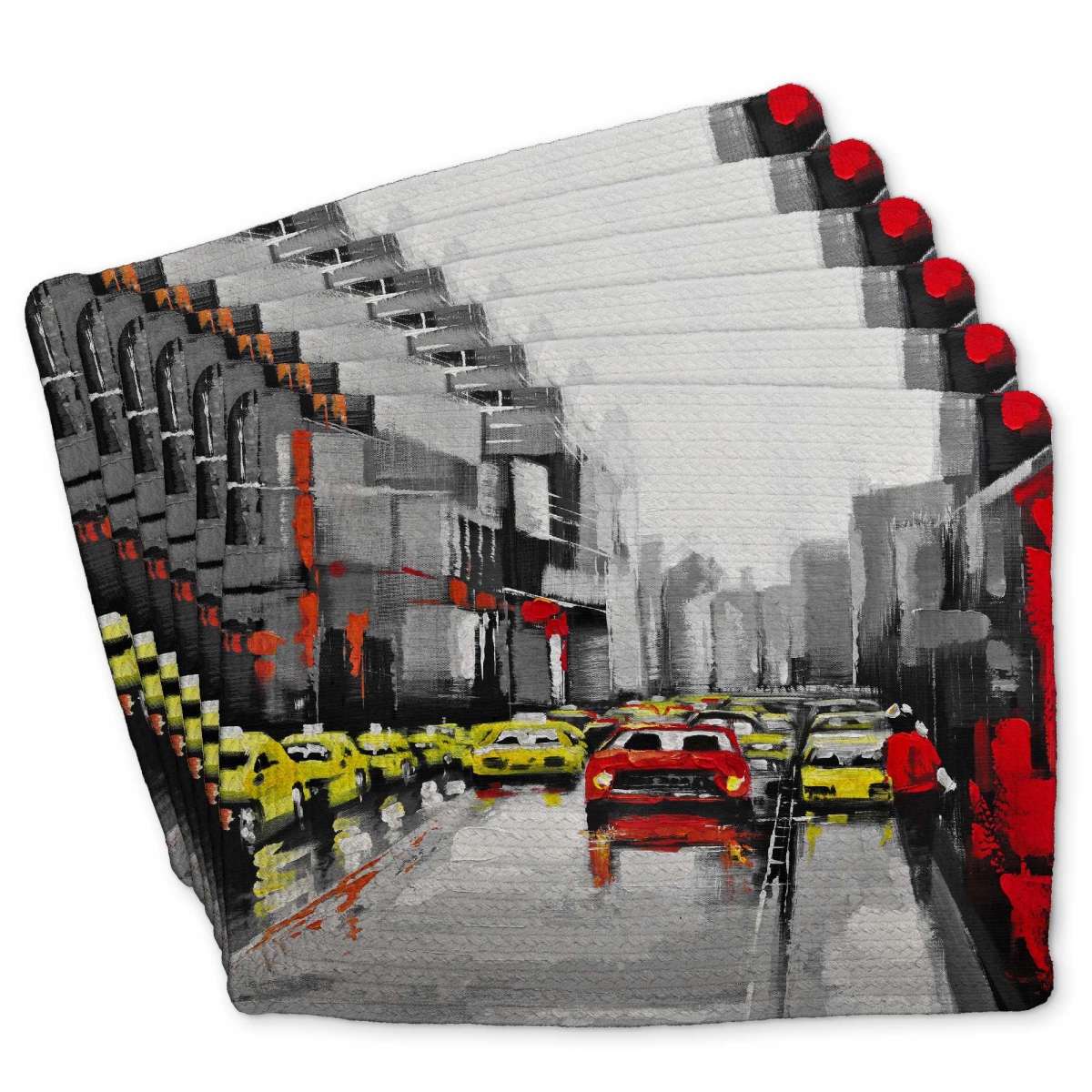Picture of Begin Home Decor C6BP1418STZPWF 14 x 18 in. Abstract Traffic by A Rainy Day - Braided Polyester Placemat - Set of 6