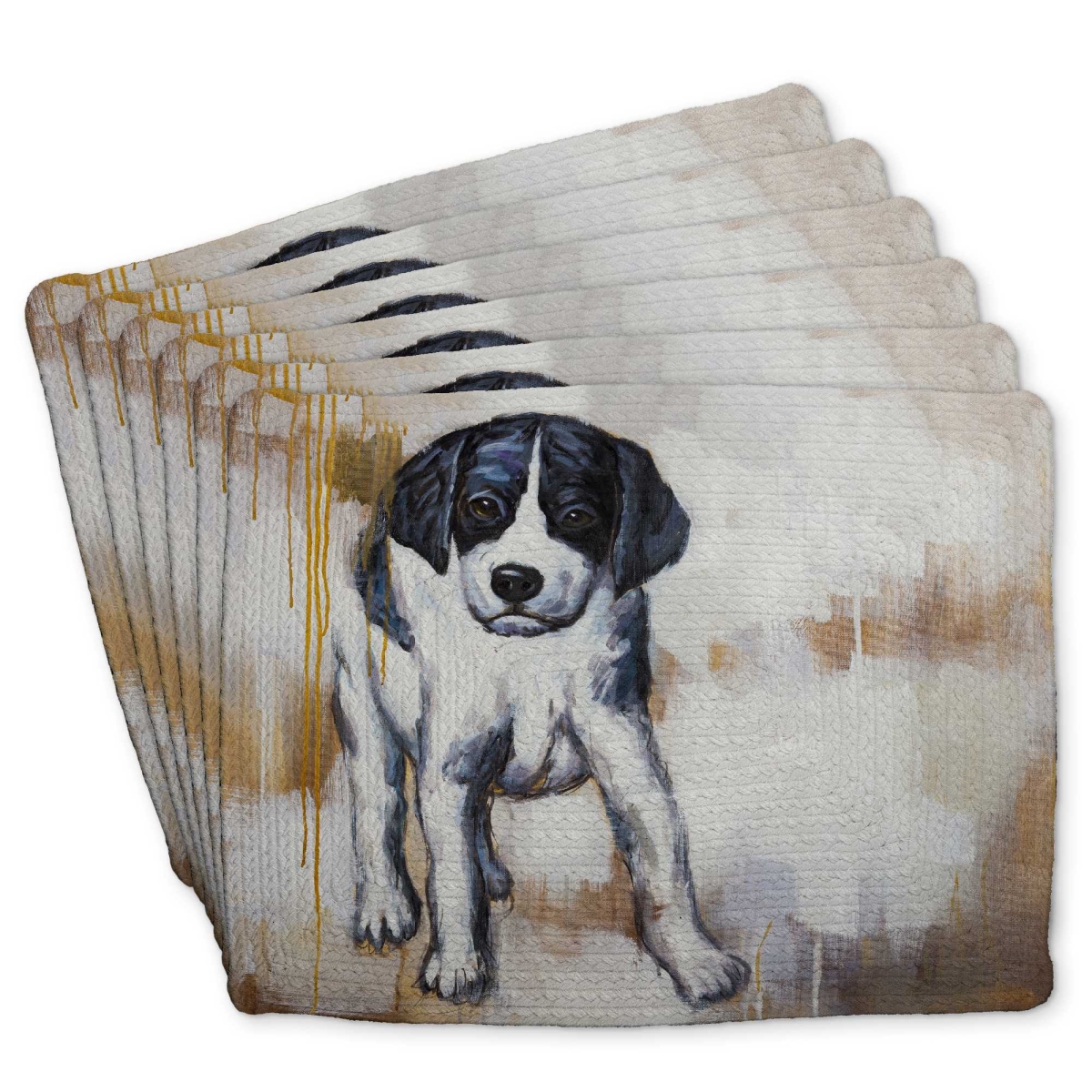 Picture of Begin Home Decor C6BP1418TETN0I 14 x 18 in. Curious Puppy Dog Braided Polyester Placemat - Home Decor - Set of 6