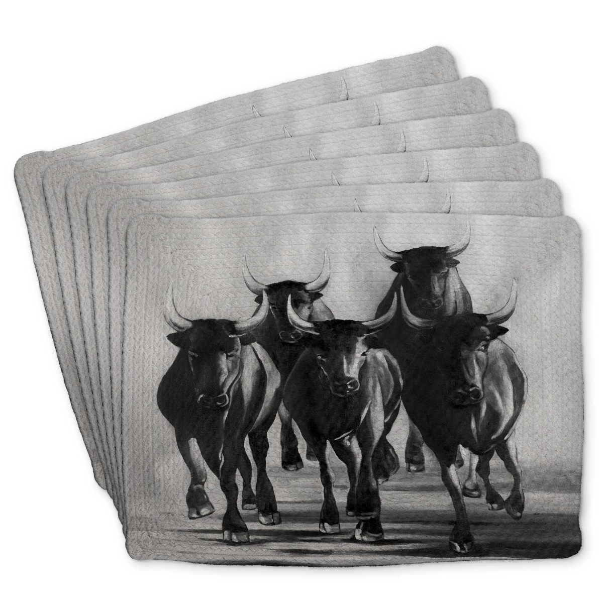 Picture of Begin Home Decor C6BP1418YC802I 14 x 18 in. Group of Bulls At Galops - Braided Polyester Placemat - Set of 6