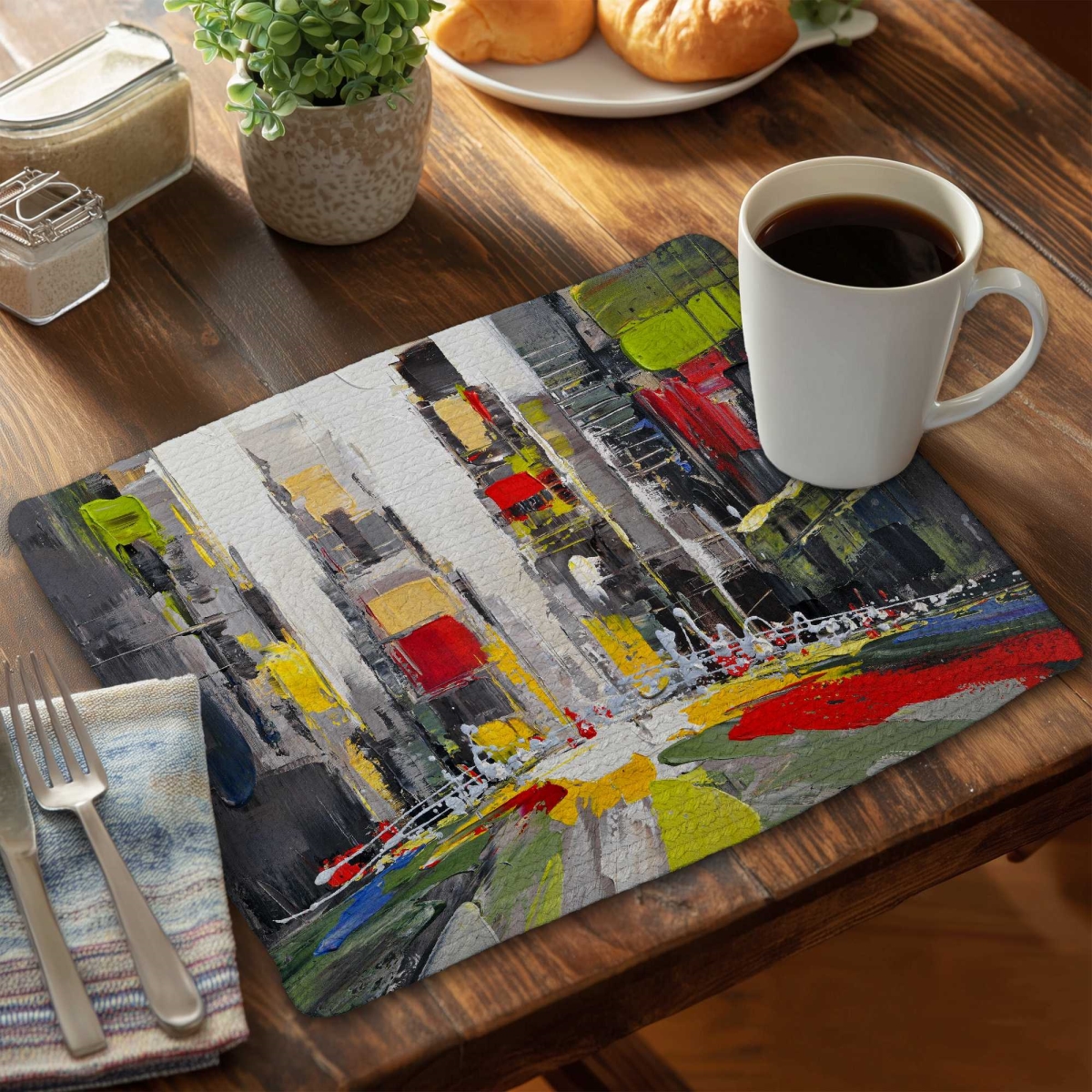 Picture of Begin Home Decor C6BP1418ZIYS5A 14 x 18 in. Abstract Texturized Cityscape Braided Polyester Placemat - Set of 6