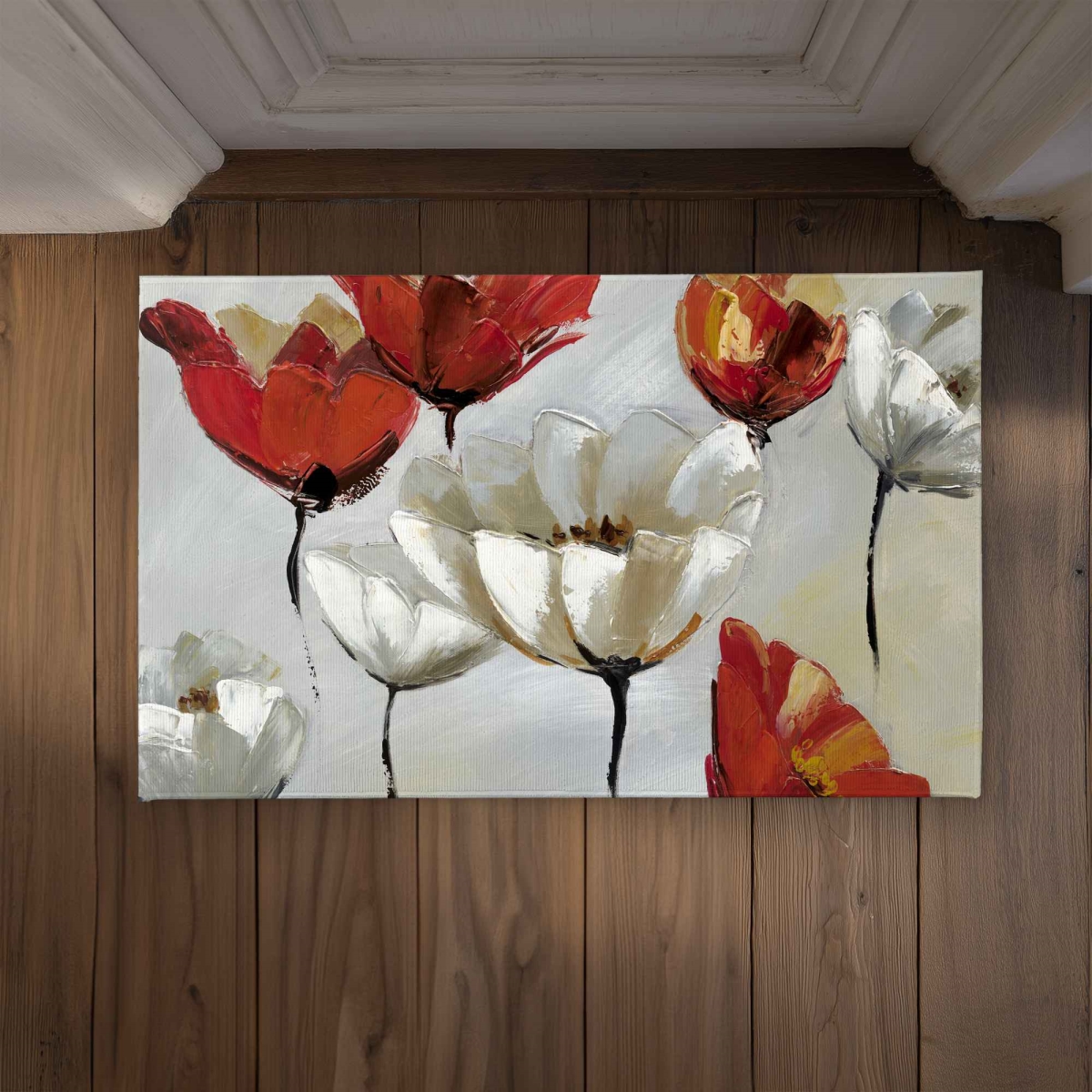 CODM2134UJP9M4 21 x 34 in. Abstract Red & White Flowers Door Mat - Office Romantic