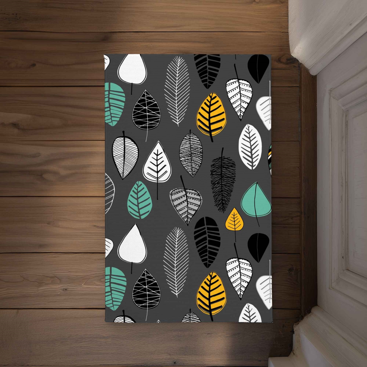 CODM2134ZUYPU4 21 x 34 in. Leaves Illustration Yellow Patterns Door Mat - Home Decor
