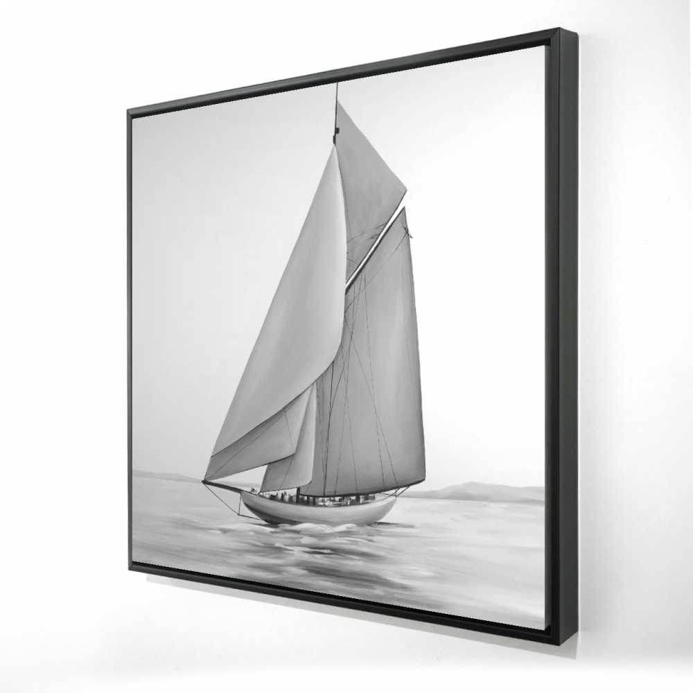 2081-3636-CO74 36 x 36 in. Vintage Sailing Ship - White Coastal Framed Canvas Decor