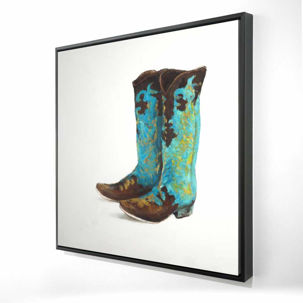 2081-3636-FA7 36 x 36 in. Blue Cowboy Boots - Man Still Life Framed Canvas Art Decor
