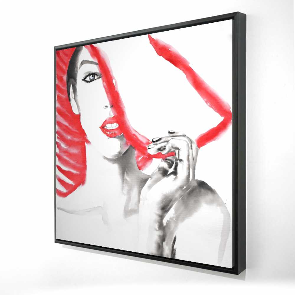 2081-3636-FI73 36 x 36 in. Woman with Big Hat - White Bedroom Framed Canvas Decor