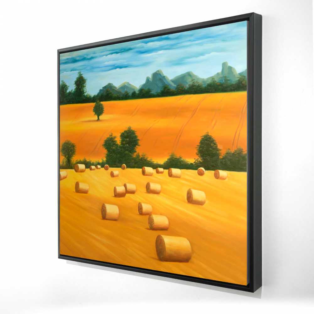 2081-3636-LA104 36 x 36 in. Hay Bale Fields - Farmhouse Blue Framed Canvas
