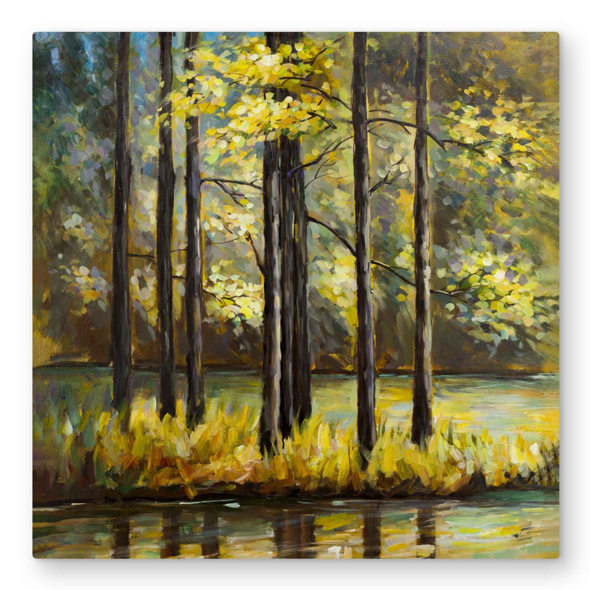 C1MP3232AF0XTI 32 x 32 in. Trees in the Middle of the Lake - Yellow Metal Print Wall Art - Decor