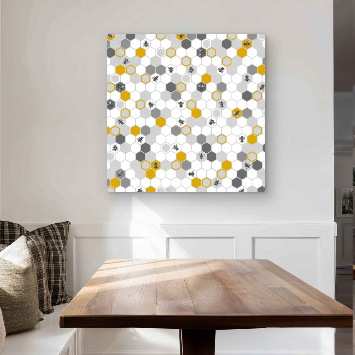 C1MP3232AIK2YL 32 x 32 in. Beehive Pattern - Yellow Metal Print Wall Art - Stylish Art