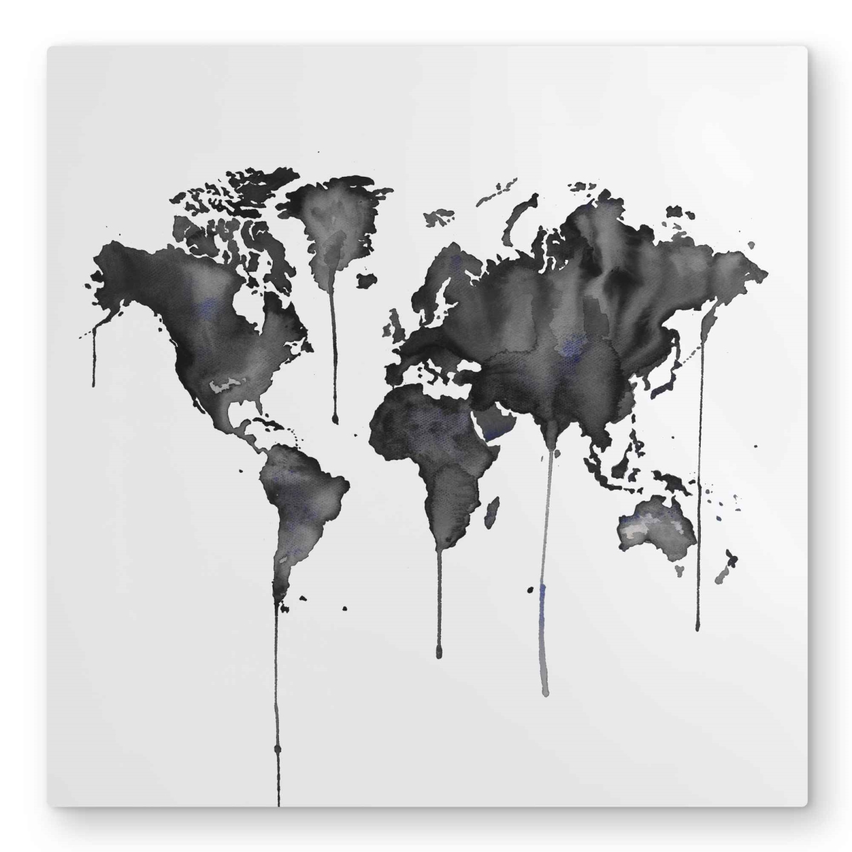 C1MP3232B3PR3Q 32 x 32 in. Watercolor World Map - Black & White Metal Print Wall Art for Man Cave