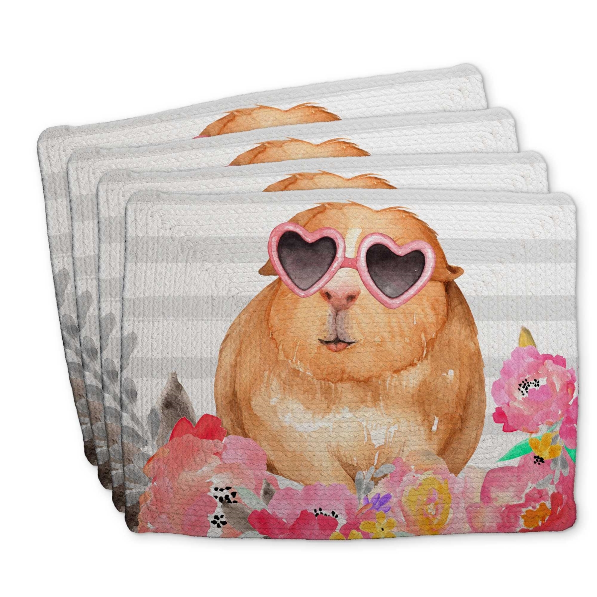 Picture of Begin Home Decor C4BP1418P58NO2 14 x 18 in. Guinea Pig with Glasses - Braided Polyester Placemat - Set of 4