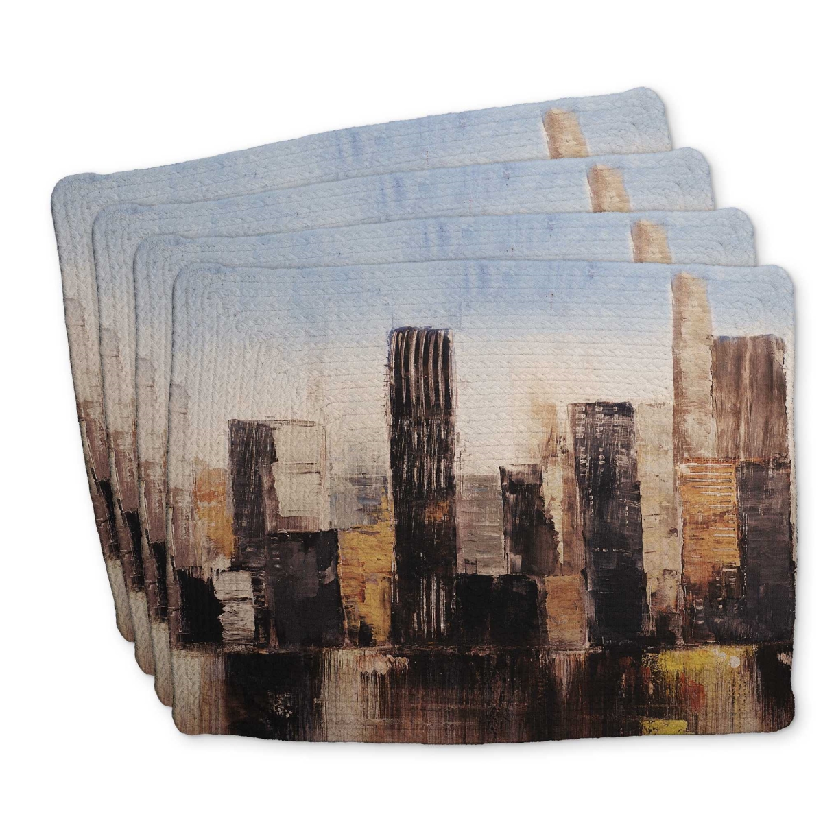 Picture of Begin Home Decor C4BP1418Q1RFTJ 14 x 18 in. Striped Abstract Buildings Braided Polyester Placemat - Set of 4