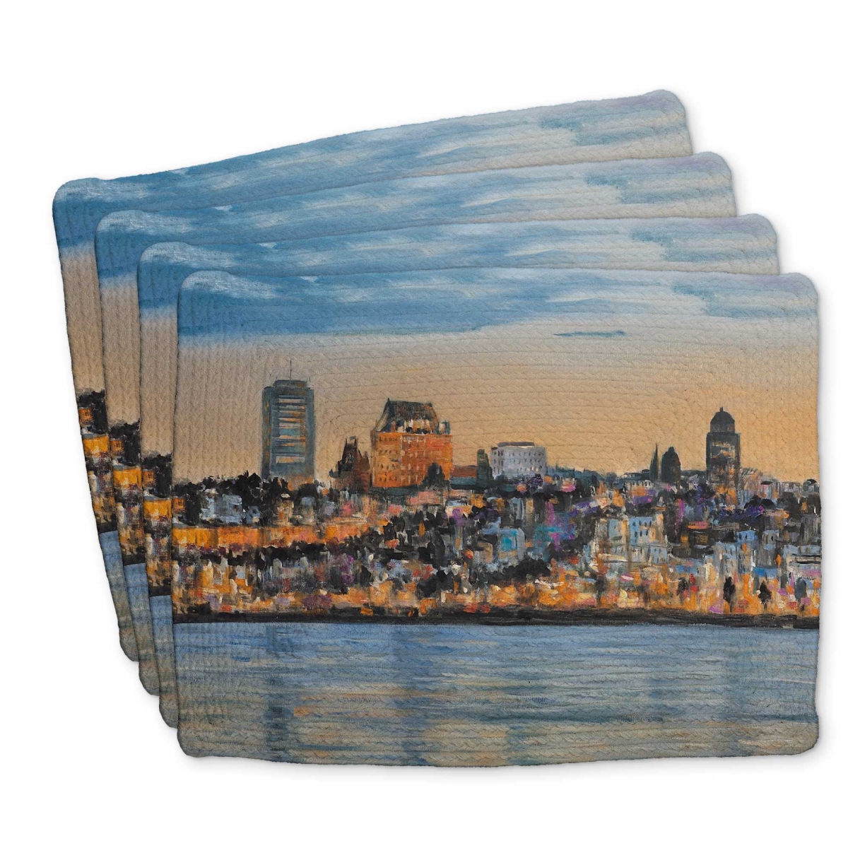 Picture of Begin Home Decor C4BP1418QUSC3A 14 x 18 in. Skyline of Quebec City Braided Polyester Placemat - Decor - Set of 4
