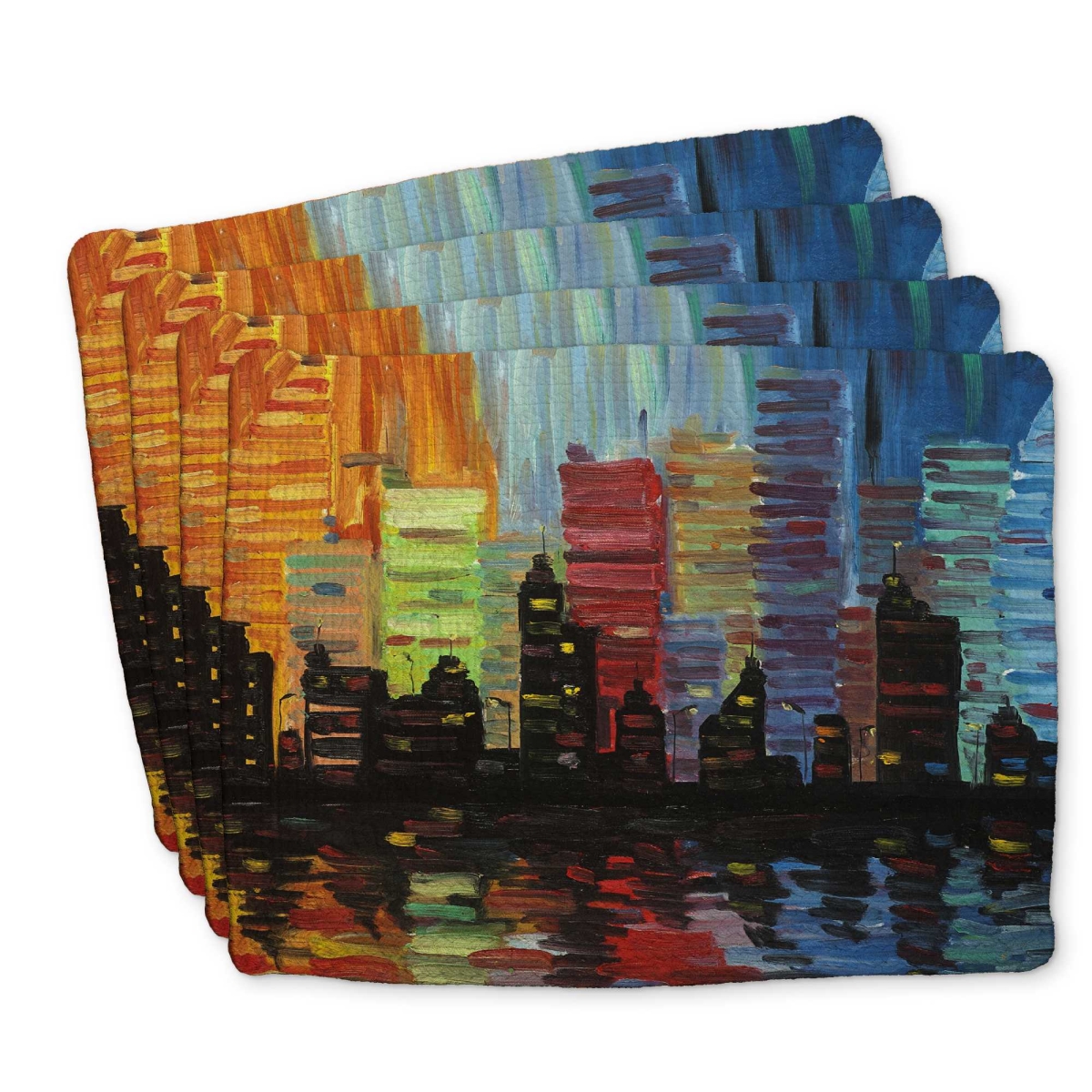 Picture of Begin Home Decor C4BP14182JK3JZ 14 x 18 in. Colorful Cityscape Braided Polyester Placemat - Home Decor - Set of 4